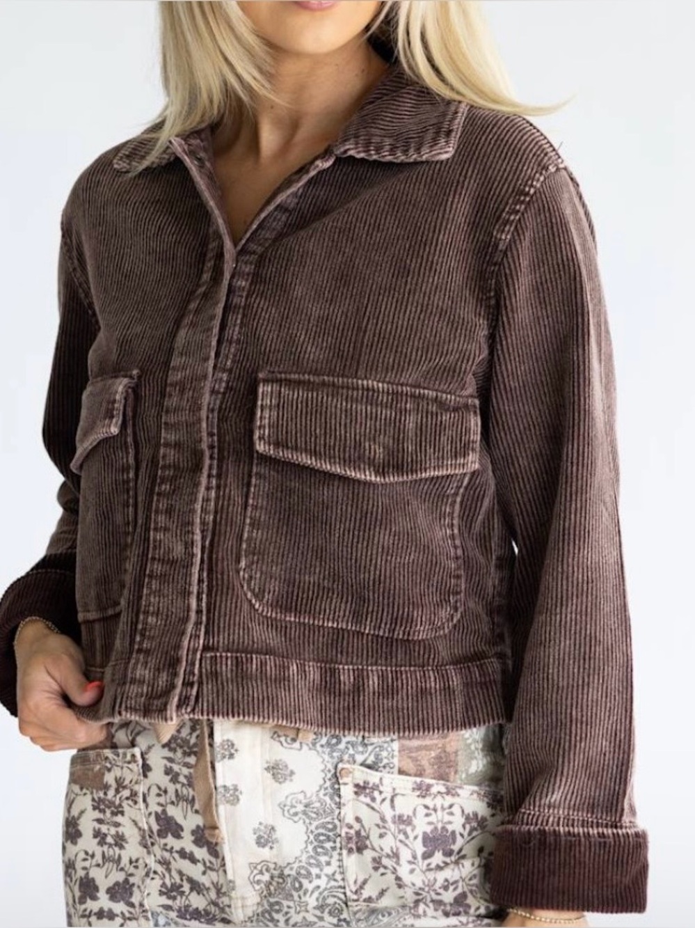 Stoosh Corduroy Cropped Jacket for Women in Brown - Size Large